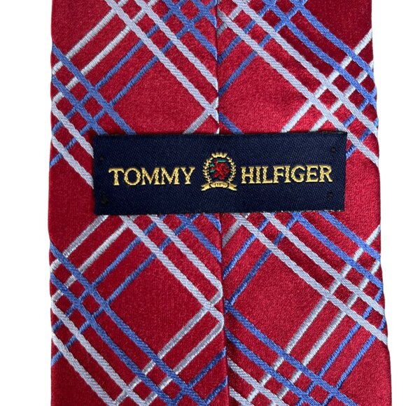 Tommy Hilfiger 100% Silk Tie Mens Red Blue Made in USA Adjustable Neckwear - Picture 7 of 8